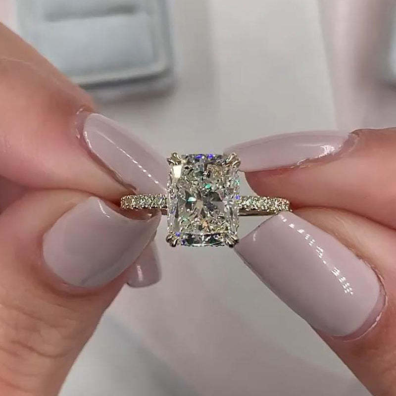 3.5Ct Stunning Yellow Gold Radiant Cut  Engagement Ring In Sterling Silver-Sterling Silver-lornajewelry