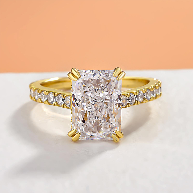 3.5Ct Stunning Yellow Gold Radiant Cut  Engagement Ring In Sterling Silver-Sterling Silver-lornajewelry