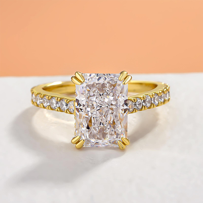 3.5Ct Stunning Yellow Gold Radiant Cut  Engagement Ring In Sterling Silver-Sterling Silver-lornajewelry