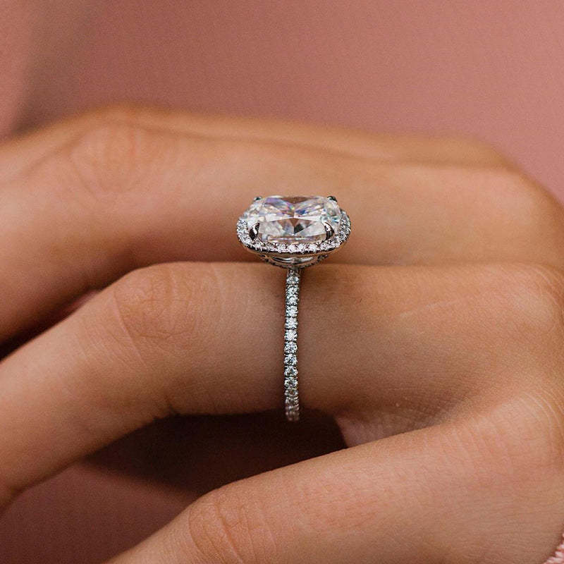 4Ct Luxurious Halo Cushion Cut  Engagement Ring In Sterling Silver-Sterling Silver-lornajewelry