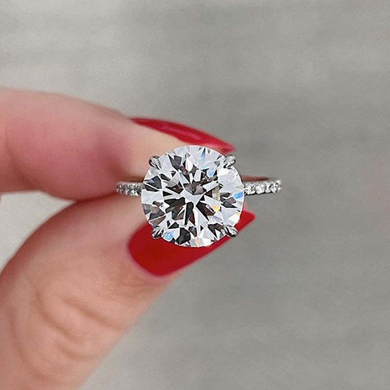 4Ct Luxurious Round Cut 4 Prong Engagement Ring For Women In Sterling Silver-Sterling Silver-lornajewelry