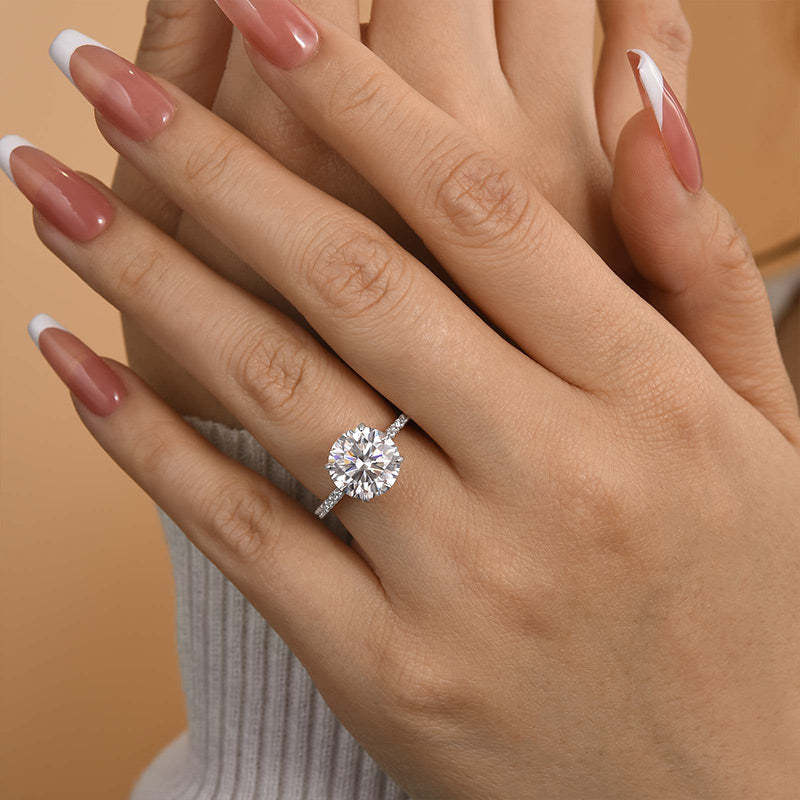 4Ct Classic Moissanite Round Cut Engagement Ring-Sterling Silver-lornajewelry