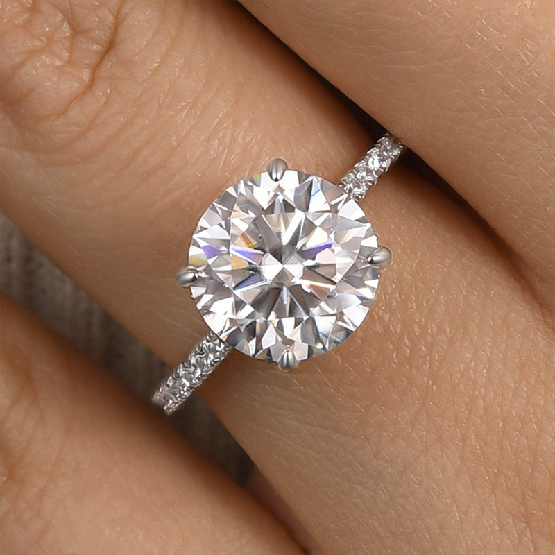 4Ct Classic Moissanite Round Cut Engagement Ring-Sterling Silver-lornajewelry
