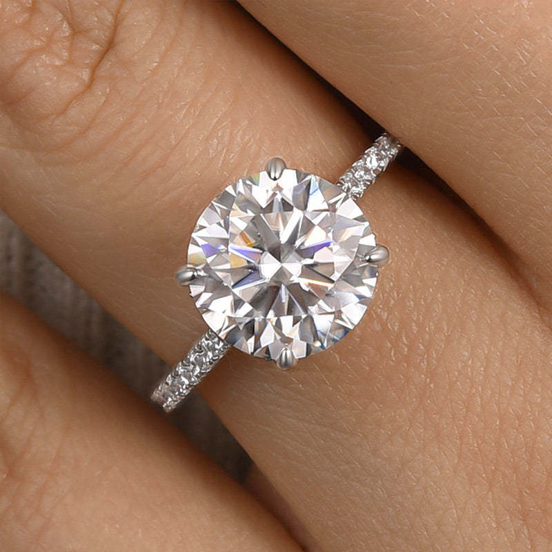 4Ct Classic Moissanite Round Cut Engagement Ring-Sterling Silver-lornajewelry