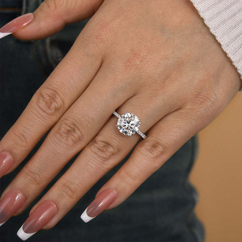 4Ct Classic Moissanite Round Cut Engagement Ring-Sterling Silver-lornajewelry