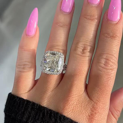 9Ct Luxurious Split Shank Halo Cushion Cut Engagement Ring For Women In Sterling Silver-Sterling Silver-lornajewelry