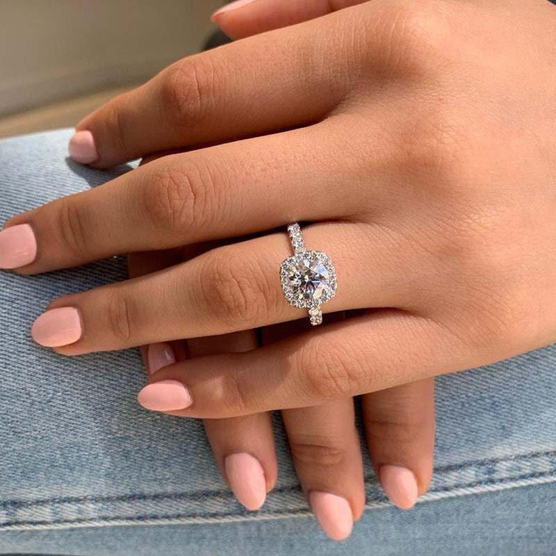 2Ct Stunning Halo Round Cut  Engagement Ring In Sterling Silver-Sterling Silver-lornajewelry