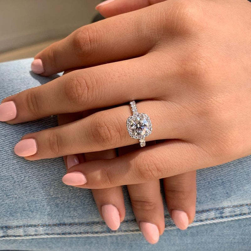 2Ct Stunning Halo Round Cut  Engagement Ring In Sterling Silver-Sterling Silver-lornajewelry