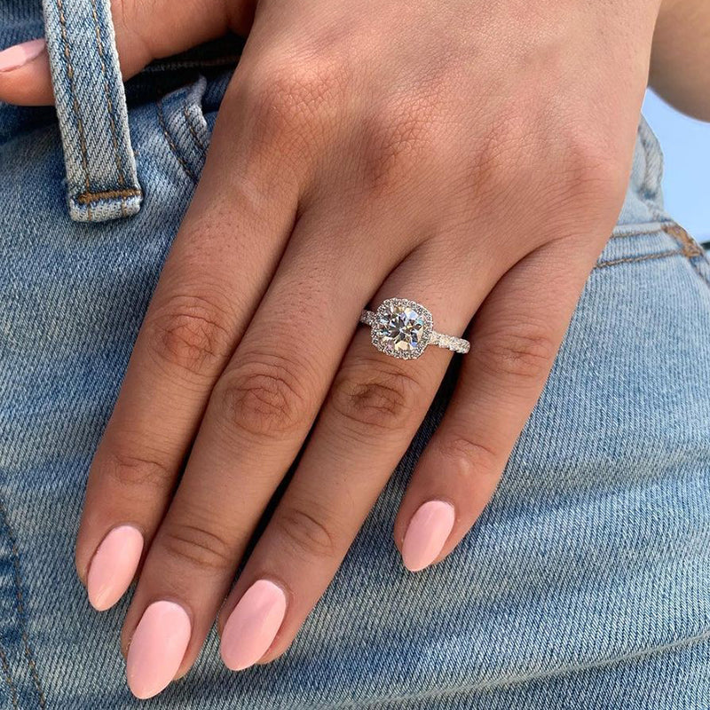 2Ct Stunning Halo Round Cut  Engagement Ring In Sterling Silver-Sterling Silver-lornajewelry