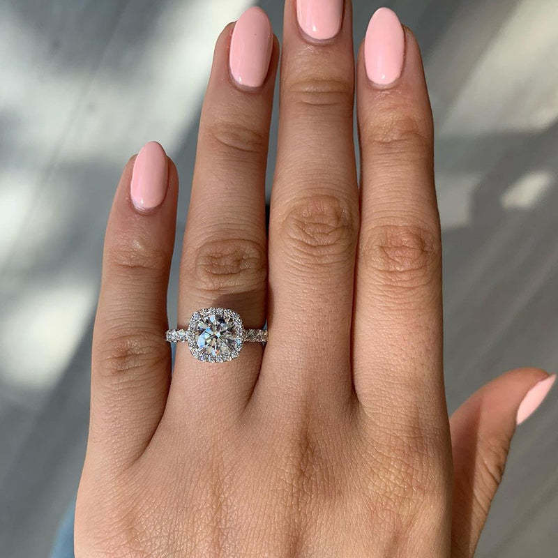 2Ct Stunning Halo Round Cut  Engagement Ring In Sterling Silver-Sterling Silver-lornajewelry