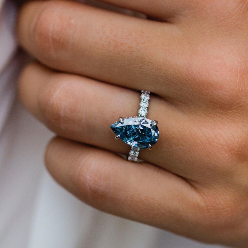 4Ct Unique Pear Cut Blue Sapphire Engagement Ring In Sterling Silver-Sterling Silver-lornajewelry