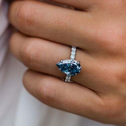 4Ct Unique Pear Cut Blue Sapphire Engagement Ring In Sterling Silver-Sterling Silver-lornajewelry