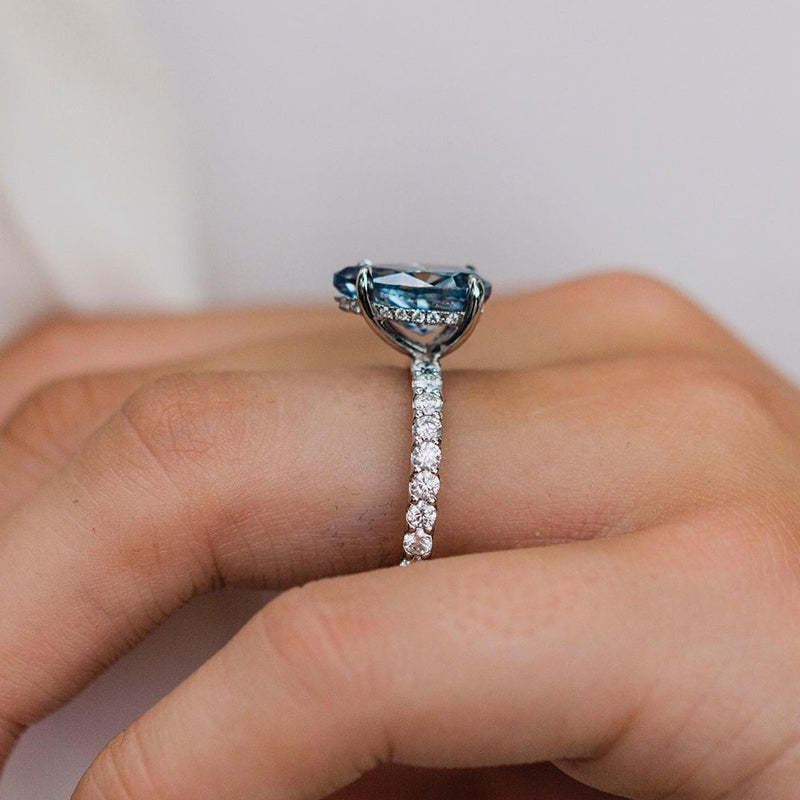 4Ct Unique Pear Cut Blue Sapphire Engagement Ring In Sterling Silver-Sterling Silver-lornajewelry