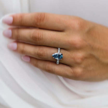 4Ct Unique Pear Cut Blue Sapphire Engagement Ring In Sterling Silver-Sterling Silver-lornajewelry