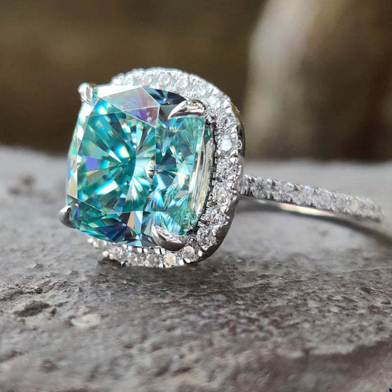 5Ct Exquisite Halo Cushion Cut Cyan Blue Engagement Ring In Sterling Silver-Sterling Silver-lornajewelry