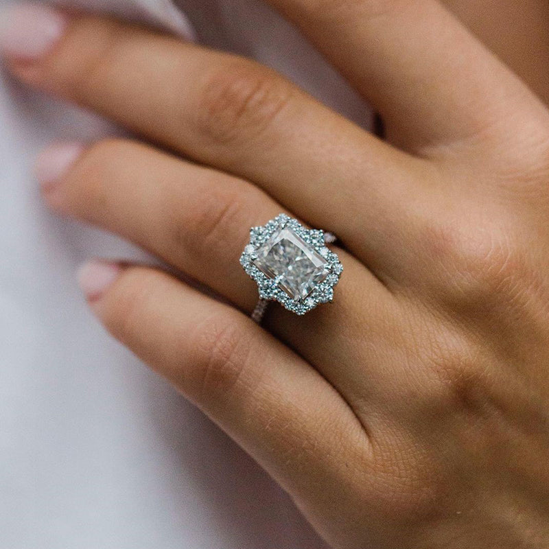 4Ct Moissanite Gorgeous Halo Radiant Cut Engagement Ring In Sterling Silver-Sterling Silver-lornajewelry