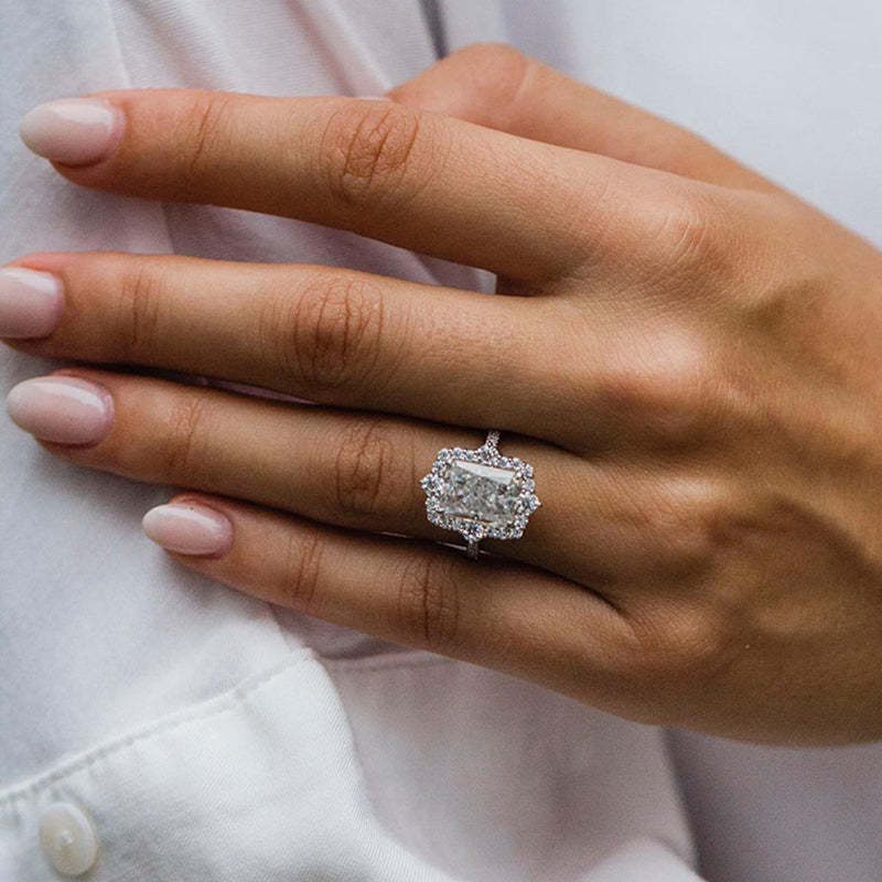 4Ct Moissanite Gorgeous Halo Radiant Cut Engagement Ring In Sterling Silver-Sterling Silver-lornajewelry