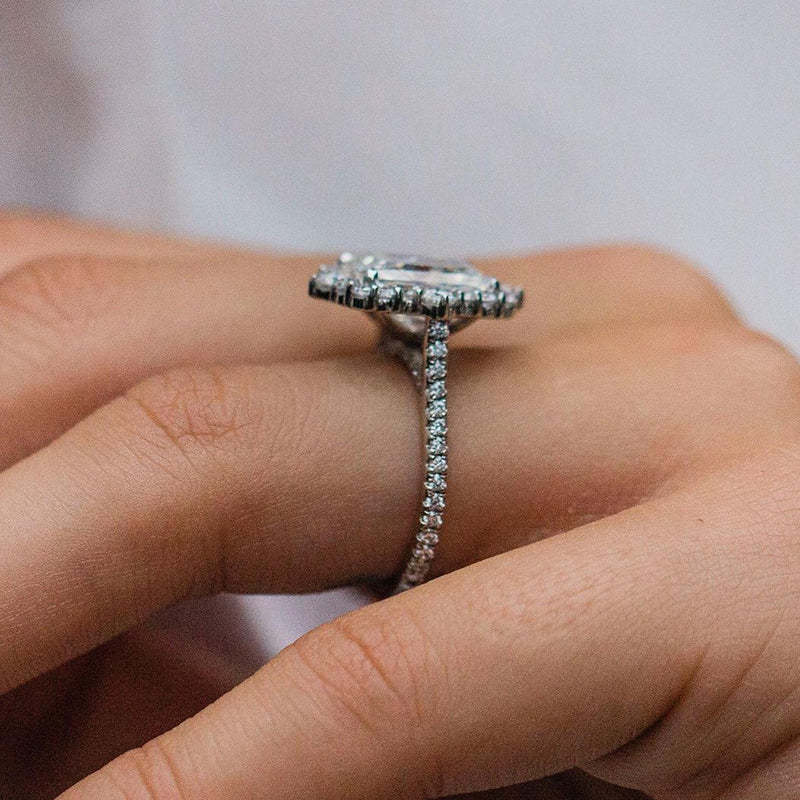 4Ct Moissanite Gorgeous Halo Radiant Cut Engagement Ring In Sterling Silver-Sterling Silver-lornajewelry