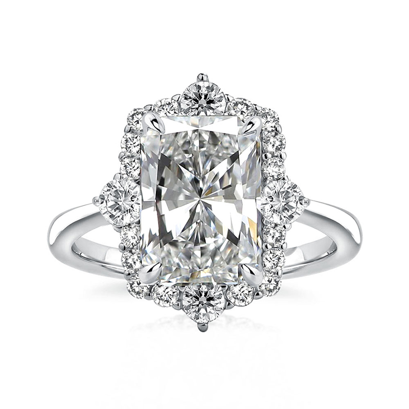 3Ct Stunning Halo Radiant Cut  Engagement Ring In Sterling Silver-Sterling Silver-lornajewelry
