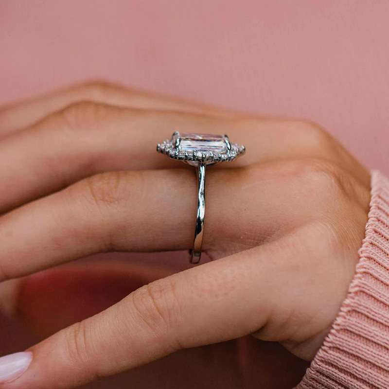 3Ct Stunning Halo Radiant Cut  Engagement Ring In Sterling Silver-Sterling Silver-lornajewelry