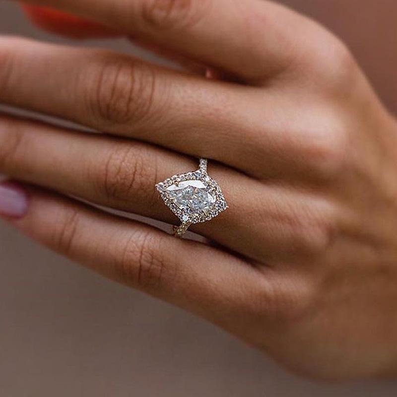 3.3Ct Stunning Yellow Gold Halo Pear Cut Elegant Engagement Ring In Sterling Silver-Sterling Silver-lornajewelry