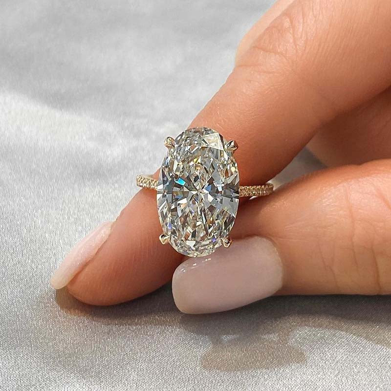 8Ct Luxurious Yellow Gold Oval Cut Engagement Ring In Sterling Silver-Sterling Silver-lornajewelry