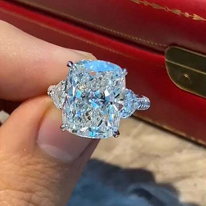 8Ct Gorgeous Cushion Cut Three Stone Engagement Ring In Sterling Silver-Sterling Silver-lornajewelry