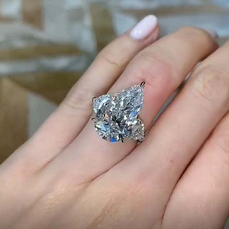 8Ct Gorgeous Pear Cut Three Stone Engagement Ring In Sterling Silver-Sterling Silver-lornajewelry