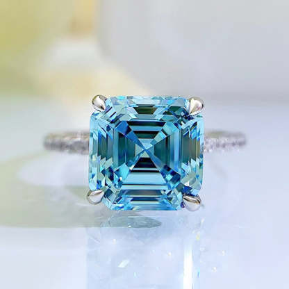 3Ct Stunning Hidden Halo Asscher Cut Light Aquamarine Blue Engagement Ring In Sterling Silver-Sterling Silver-lornajewelry