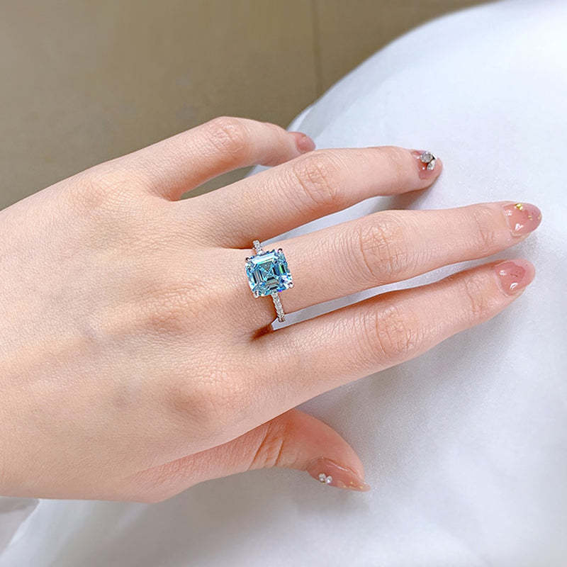 3Ct Stunning Hidden Halo Asscher Cut Light Aquamarine Blue Engagement Ring In Sterling Silver-Sterling Silver-lornajewelry