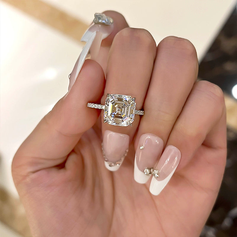 5Ct Elegant Asscher Cut Women's Engagement Ring In Sterling Silver-Sterling Silver-lornajewelry