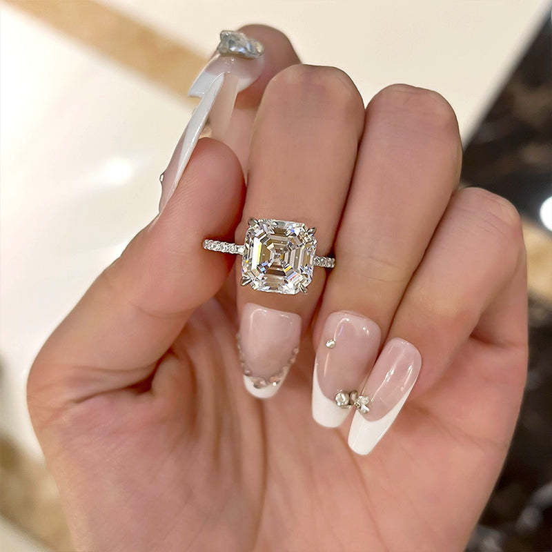 5Ct Elegant Asscher Cut Women's Engagement Ring In Sterling Silver-Sterling Silver-lornajewelry