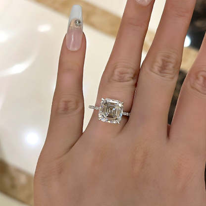 5Ct Elegant Asscher Cut Women's Engagement Ring In Sterling Silver-Sterling Silver-lornajewelry