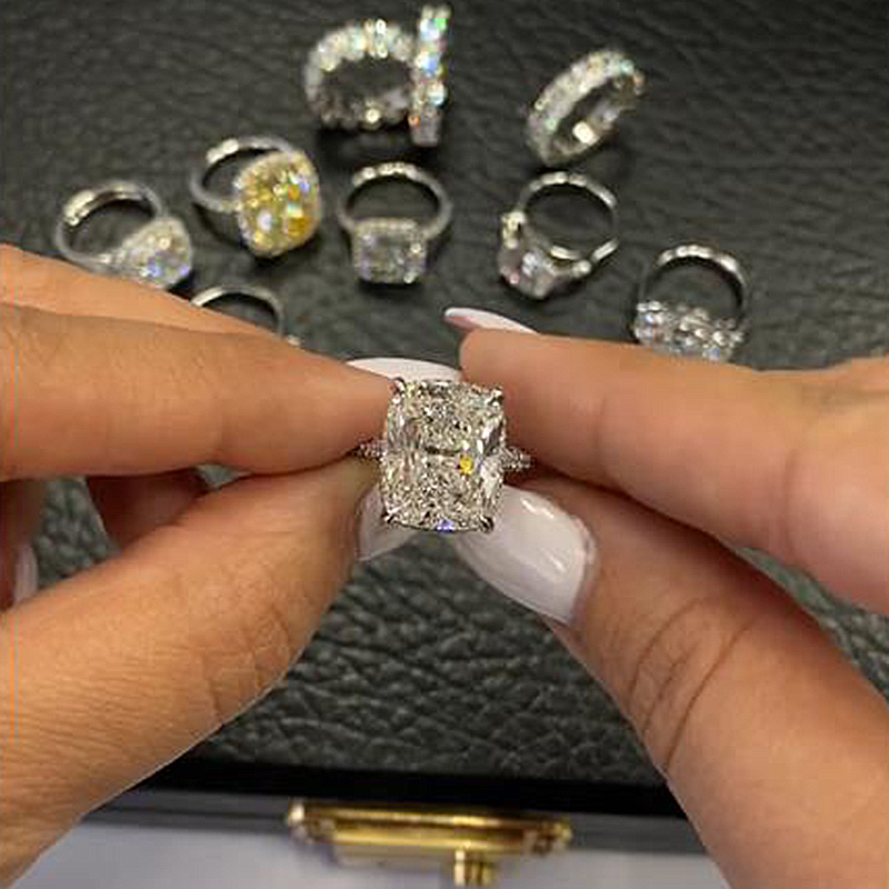 7Ct Timeless Crushed Ice Cushion Cut Engagement Ring For Women-Sterling Silver-lornajewelry