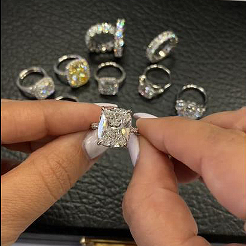 7Ct Timeless Crushed Ice Cushion Cut Engagement Ring For Women-Sterling Silver-lornajewelry