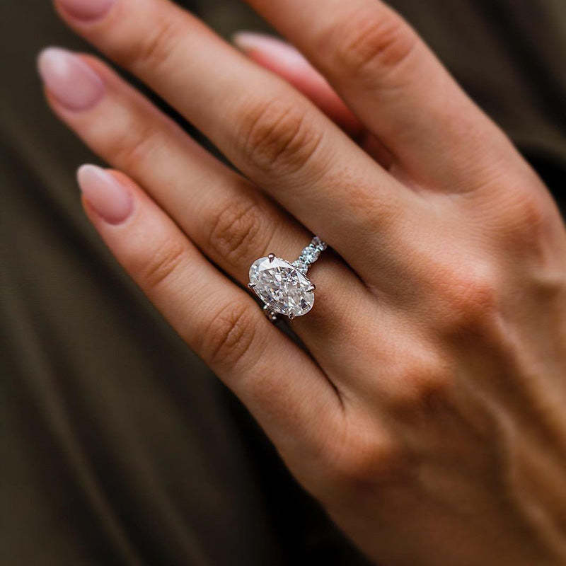 4Ct Stunning Oval Cut  Engagement Ring In Sterling Silver-Sterling Silver-lornajewelry