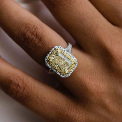 2.5Ct Luxurious Split Shank Double Halo Radiant Cut Yellow Sapphire Engagement Ring-Sterling Silver-lornajewelry