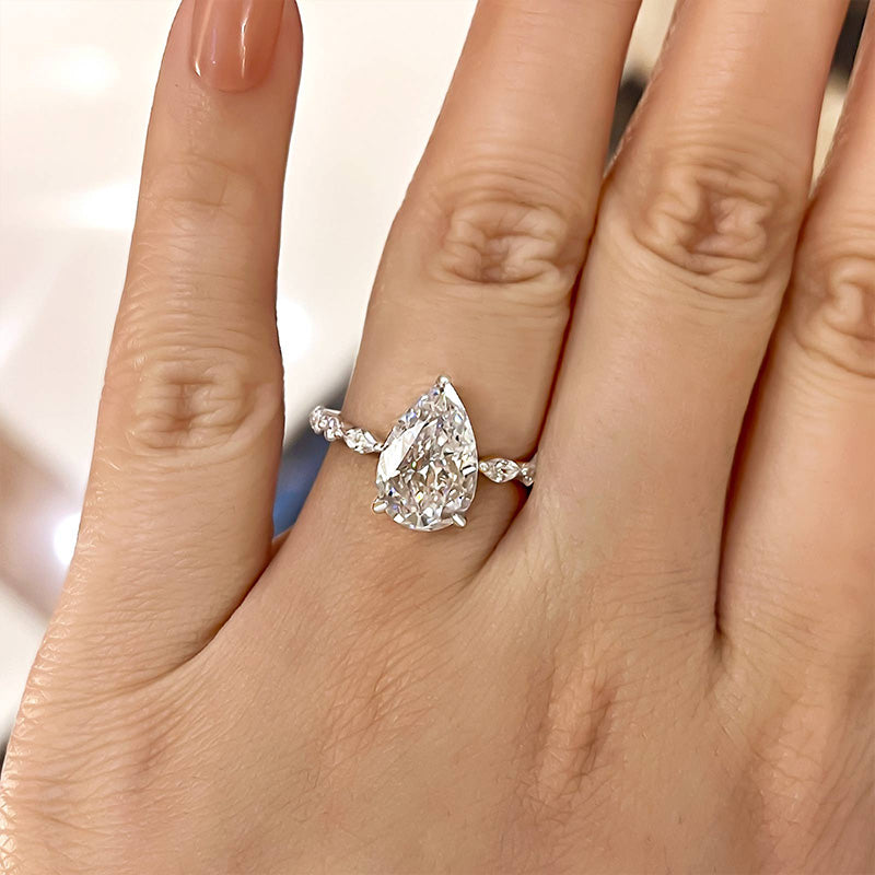 3Ct Sparkle Pear Cut  Engagement Ring In Sterling Silver-Sterling Silver-lornajewelry