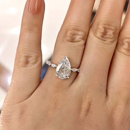 3Ct Sparkle Pear Cut  Engagement Ring In Sterling Silver-Sterling Silver-lornajewelry