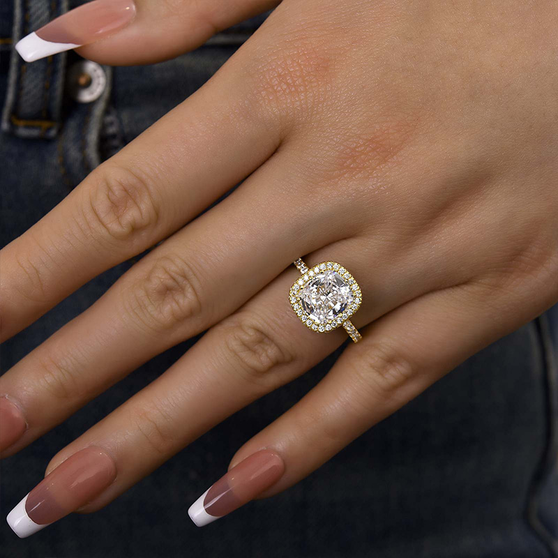 3Ct Elegant Halo Cushion Cut Engagement Ring In Sterling Silver-Sterling Silver-lornajewelry