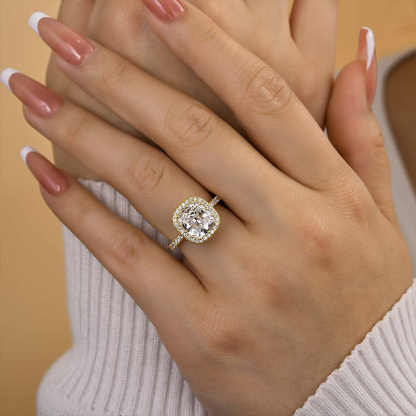 3Ct Elegant Halo Cushion Cut Engagement Ring In Sterling Silver-Sterling Silver-lornajewelry