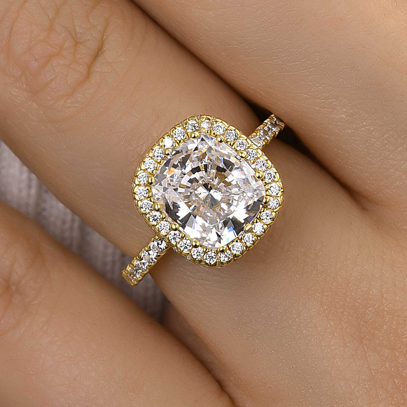 3Ct Elegant Halo Cushion Cut Engagement Ring In Sterling Silver-Sterling Silver-lornajewelry