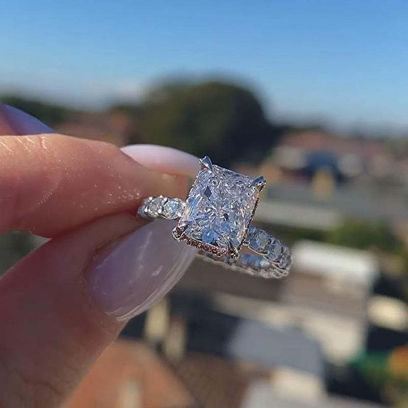 3Ct Unique Crushed Ice Radiant Cut Engagement Ring For Women In Sterling Silver-Sterling Silver-lornajewelry