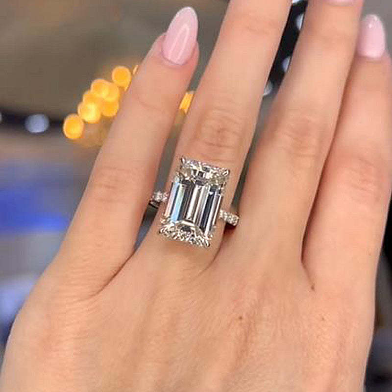 7.5Ct Exclusive Elongated Emerald Cut Engagement Ring In Sterling Silver-Sterling Silver-lornajewelry