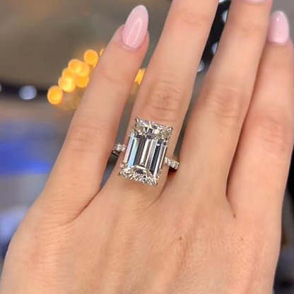 7.5Ct Exclusive Elongated Emerald Cut Engagement Ring In Sterling Silver-Sterling Silver-lornajewelry