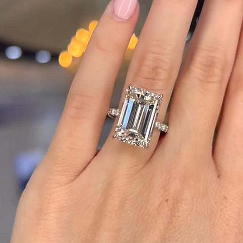 7.5Ct Exclusive Elongated Emerald Cut Engagement Ring In Sterling Silver-Sterling Silver-lornajewelry