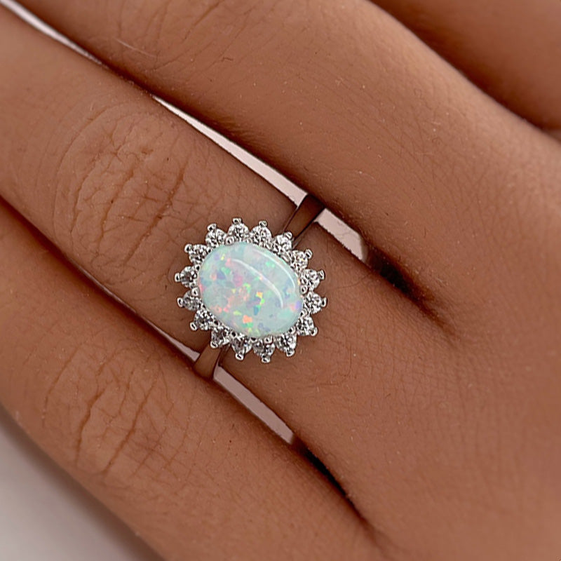 6Ct Elegant Halo Oval Cut Opal Stone Engagement Ring In Sterling Silver-Sterling Silver-lornajewelry