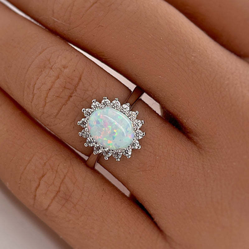 6Ct Elegant Halo Oval Cut Opal Stone Engagement Ring In Sterling Silver-Sterling Silver-lornajewelry