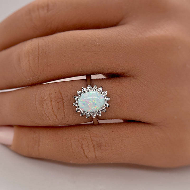 6Ct Elegant Halo Oval Cut Opal Stone Engagement Ring In Sterling Silver-Sterling Silver-lornajewelry