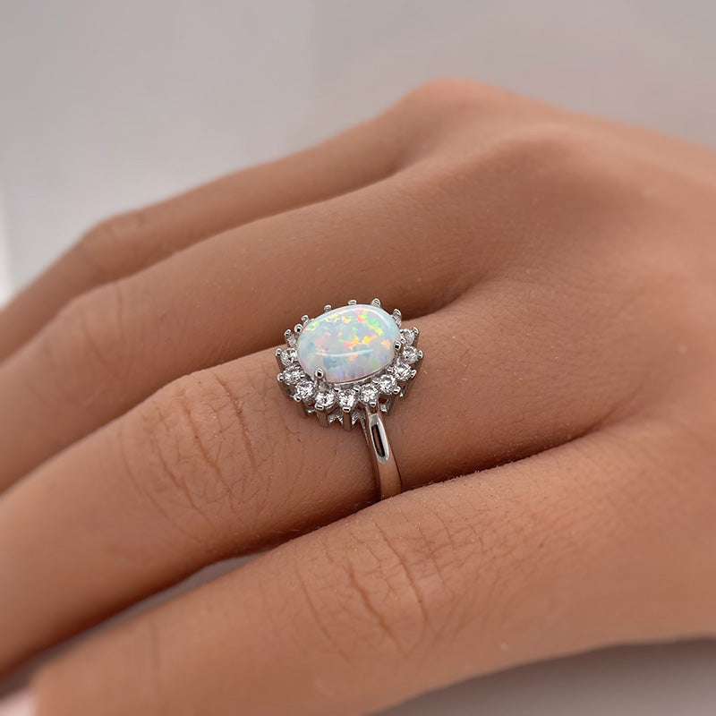 6Ct Elegant Halo Oval Cut Opal Stone Engagement Ring In Sterling Silver-Sterling Silver-lornajewelry
